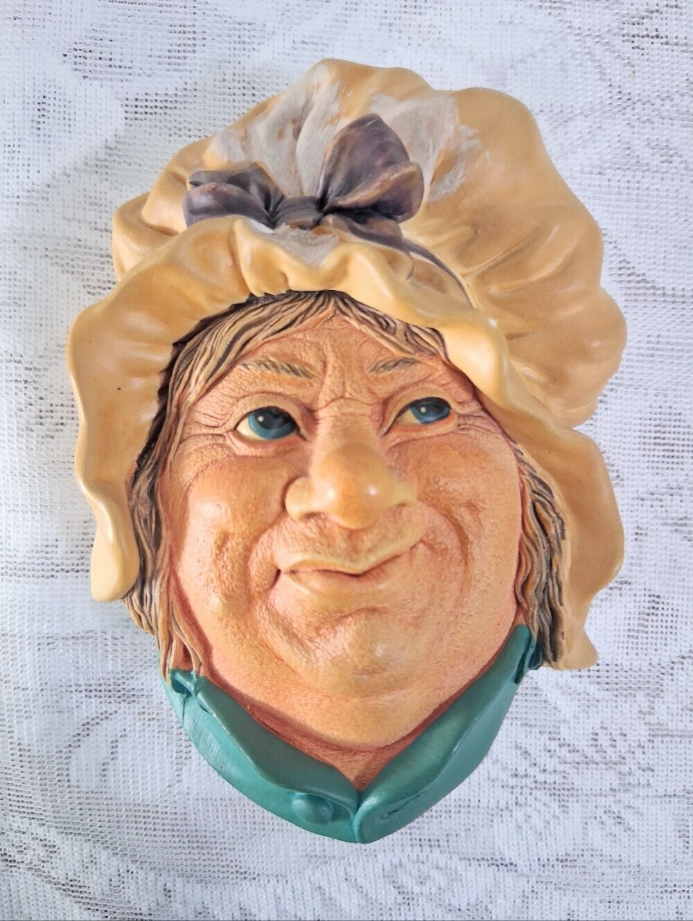 Vintage Dickens' Sarah Gamp Chalkware Head Character Wall Mount